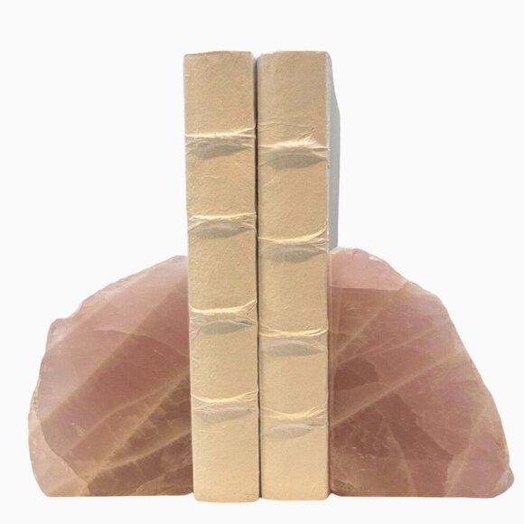 Pink Rose Quartz Crystal Bookends, Natural Characteristics Unique Bookshelf (AH) - Picture 3 of 10